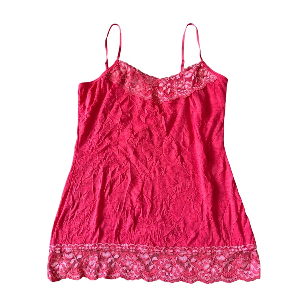 Fairycore Pink Lace Trim Camisole Tank Top Y2K Coquette Adjustable Straps Medium